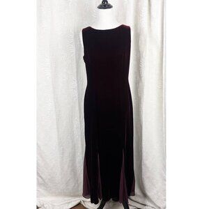 Red velvet silk blend maxi dress vintage 90s Talbots 10 petite chiffon panels